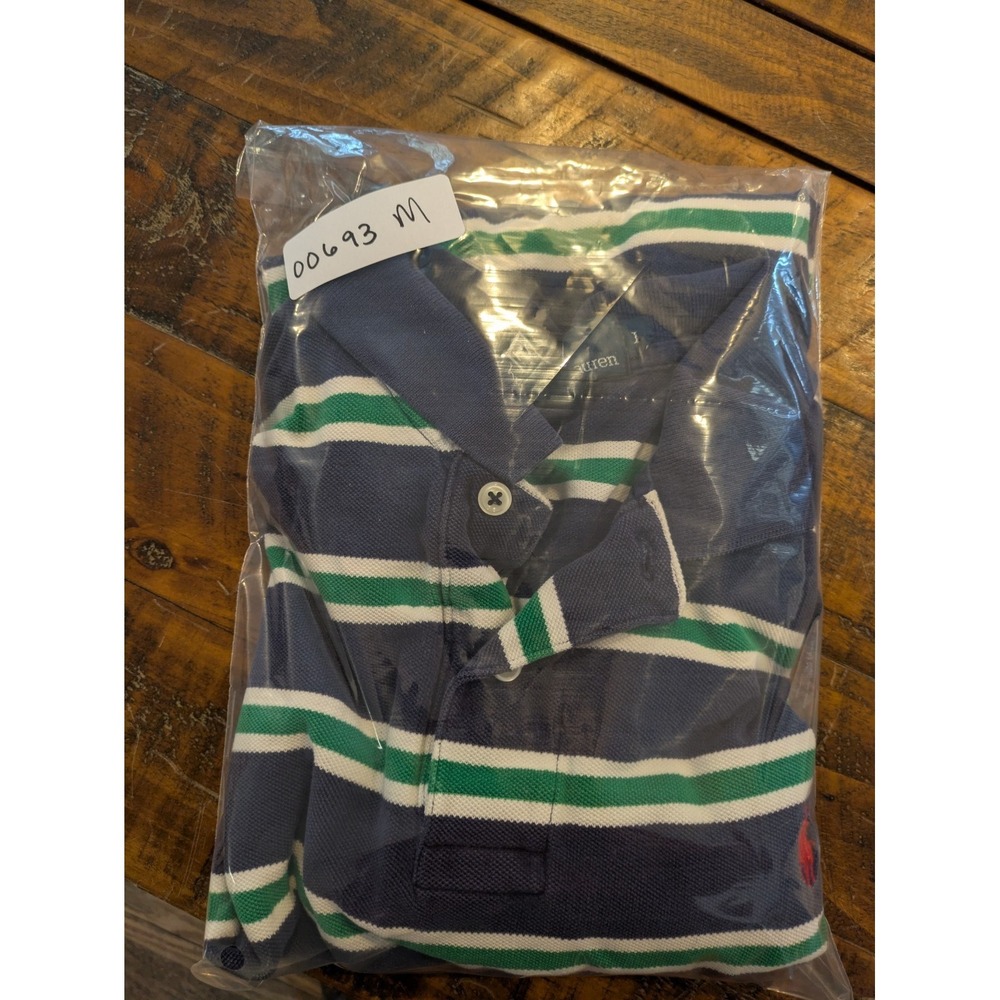 Polo Ralph Lauren Shirt Men's Blue Stripe Short Sleeve Golf Size Lg Red Pony - Picture 8 of 8